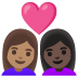 👩🏽‍❤️‍👩🏿 couple with heart: woman, woman, medium skin tone, dark skin tone display on Google